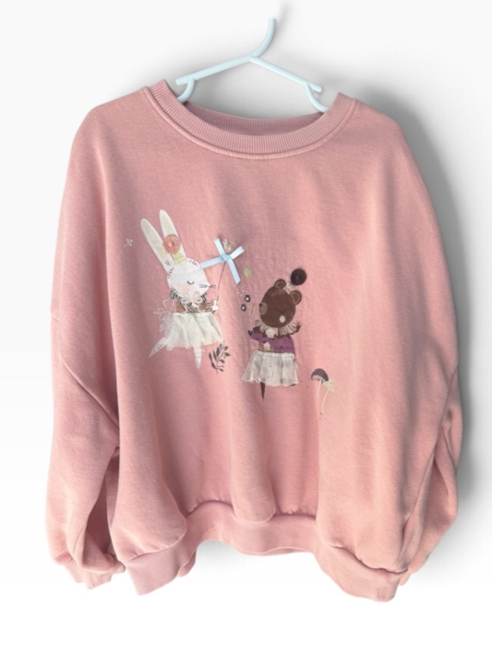 NEXT Girls Pink Fleece Lined Sweatshirt Bunny Bear Graphic Size 6-7Y